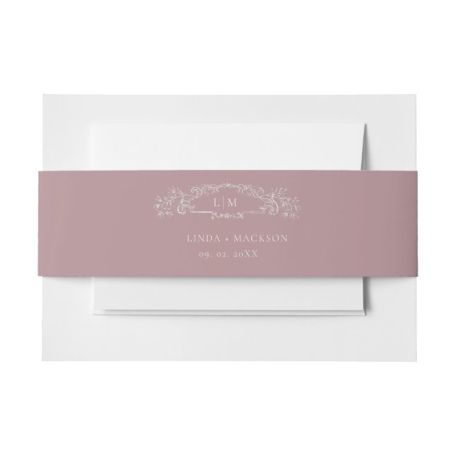 Cintas Para Invitaciones Boda monograma Rosa escudo botánico (Anverso Ejemplo)