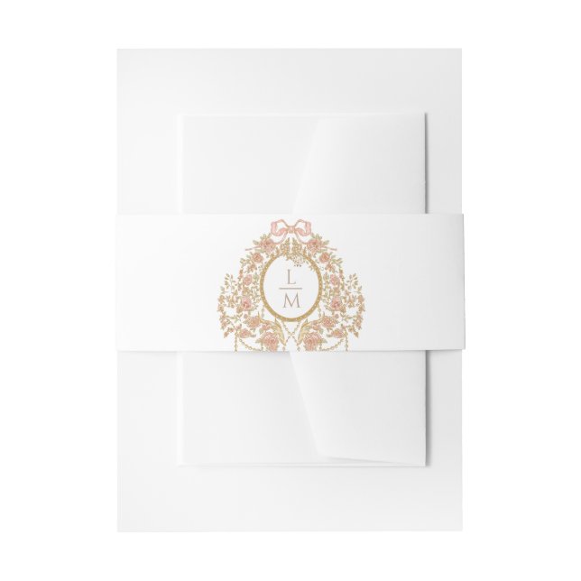 Cintas Para Invitaciones Boda Monograma Rosa Rococó Francés (Anverso Ejemplo)