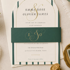 Cintas Para Invitaciones Boda Monograma Verde Esmeralda