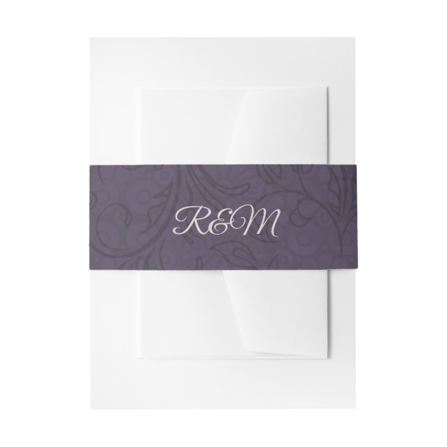 Cintas Para Invitaciones Boda Monogramado de Purple Flourish Damask (Anverso Ejemplo)