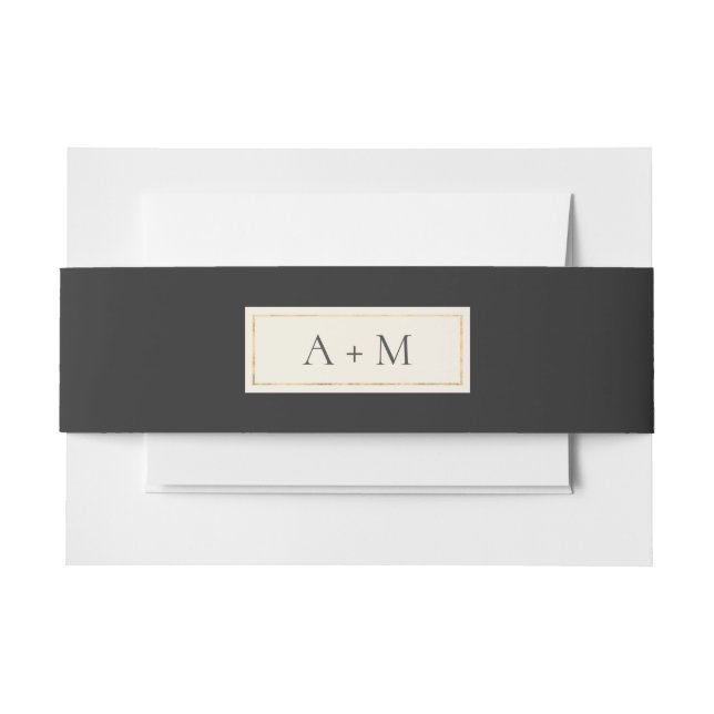 Cintas Para Invitaciones Boda monogramado elegante negro (Anverso Ejemplo)