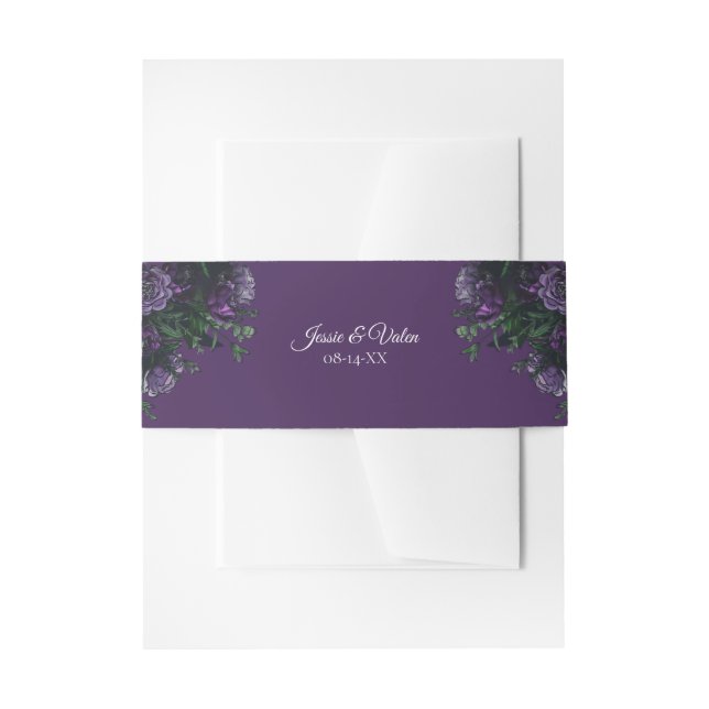 Cintas Para Invitaciones Boda morado floral (Anverso Ejemplo)