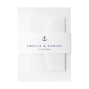 Cintas Para Invitaciones Boda Náutica de Ancla Azul Marino Moderna