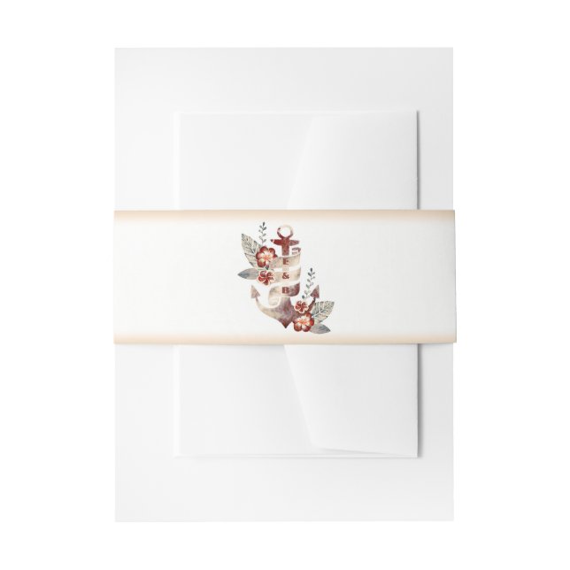 Cintas Para Invitaciones Boda Nautical Floral Anchor Beach (Anverso Ejemplo)