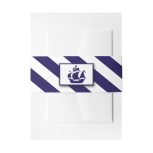 Cintas Para Invitaciones Boda Nautical Stripes & Navy Blue Ship