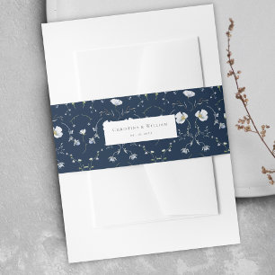 Cintas Para Invitaciones Boda Navy Blue Elegant Winter Wildflowers