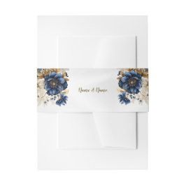 Cintas Para Invitaciones Boda Navy Blue White Golden Floral Silver