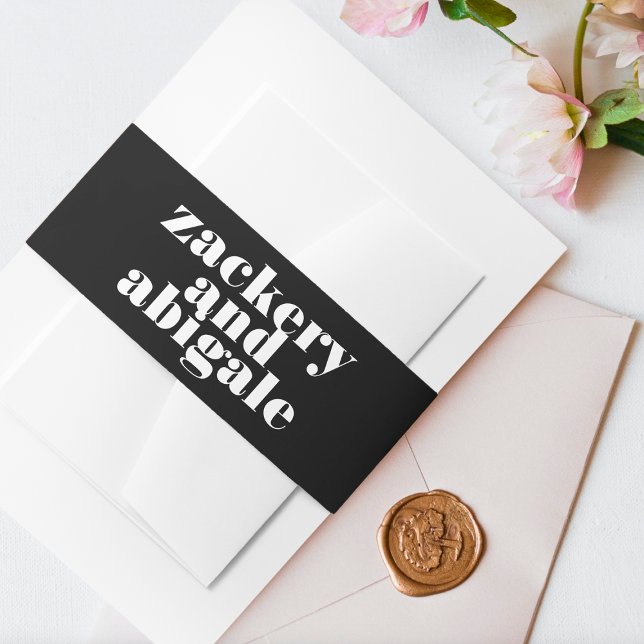 Cintas Para Invitaciones Boda negro blanco negrita y moderno (Subido por el creador)