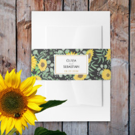Cintas Para Invitaciones Boda negro de girasoles amarillo acuarela