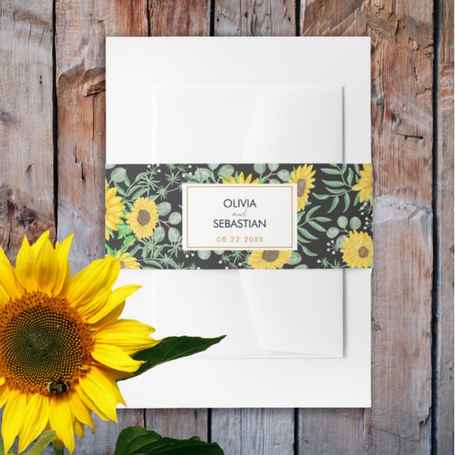Cintas Para Invitaciones Boda negro de girasoles amarillo acuarela (Subido por el creador)