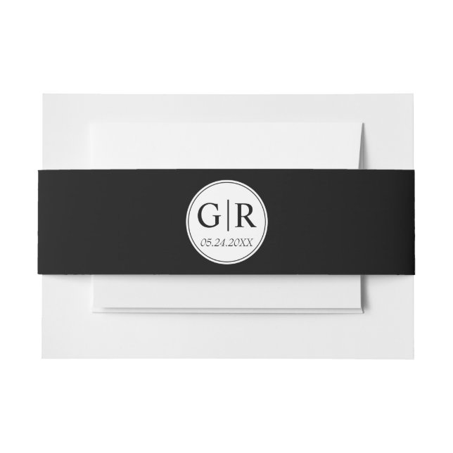 Cintas Para Invitaciones Boda negro de iniciales simples y elegantes (Anverso Ejemplo)