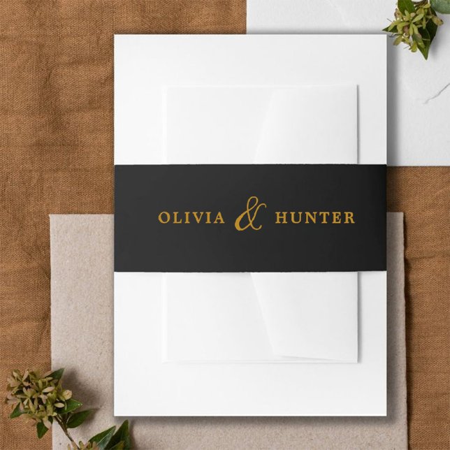 Cintas Para Invitaciones Boda negro de Typo Gold moderno (Black and Gold typo Invitation belly band)