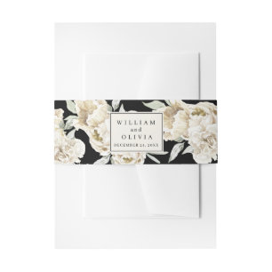 Cintas Para Invitaciones boda negro floral de acuarela minimalista