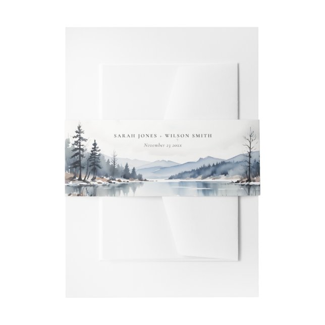 Cintas Para Invitaciones Boda paisajista del lago Winter Snow Mountain (Anverso Ejemplo)