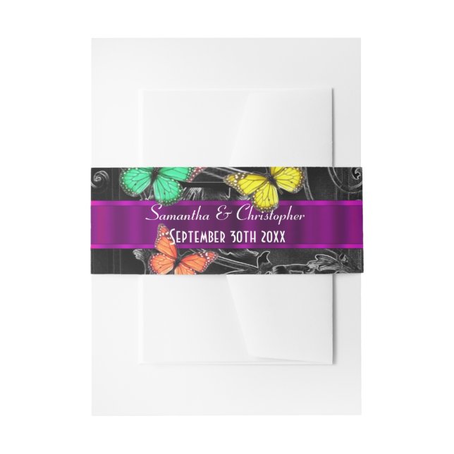 Cintas Para Invitaciones Boda personalizado negro y púrpura (Anverso Ejemplo)