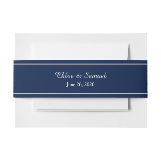 Cintas Para Invitaciones Boda personalizado simple azul oscuro (Anverso Ejemplo)