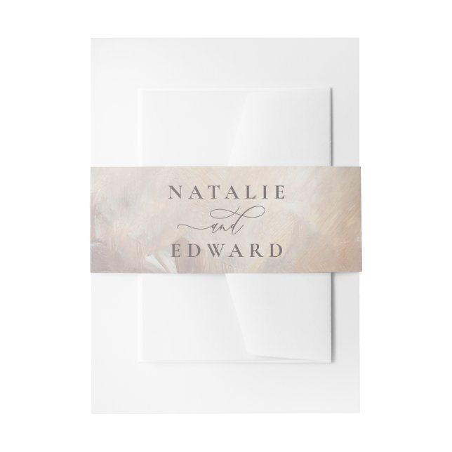Cintas Para Invitaciones Boda pintado abstracto beige y crema (Anverso Ejemplo)