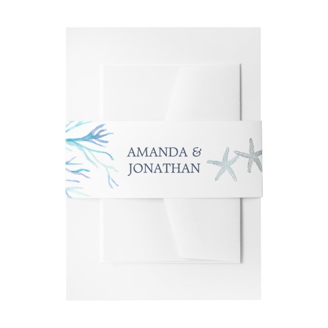 Cintas Para Invitaciones Boda playera con algas marinas en acuarela (Anverso Ejemplo)