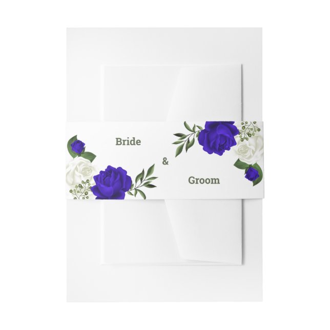 Cintas Para Invitaciones boda real de flores azules y blancas (Anverso Ejemplo)