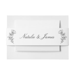 Cintas Para Invitaciones Boda Retro de Dinero Antiguo Floral en Blanco y Ne