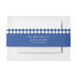 Cintas Para Invitaciones Boda retro de tablero de cheques azul y crema vint