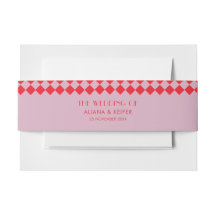 Boda retro de tablero de cheques rosa y rojo de ép