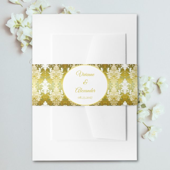 Cintas Para Invitaciones Boda Retro Gold Green Damask (Subido por el creador)
