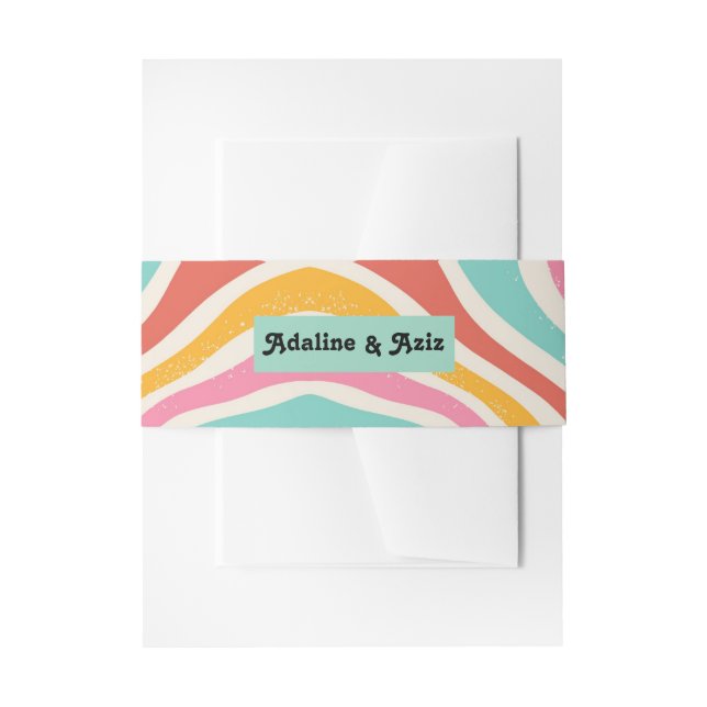 Cintas Para Invitaciones Boda Retro Groovy 70s Ondulada Colorida (Anverso Ejemplo)