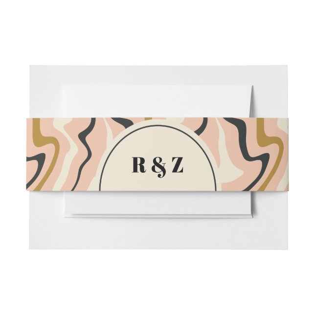 Cintas Para Invitaciones Boda Retro Swirl Arch Pink Black Gold (Anverso Ejemplo)