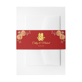 Cintas Para Invitaciones Boda rojo chino naranja de doble felicidad floral
