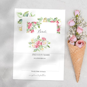 Cintas Para Invitaciones Boda Romántica con Rosas de Acuarela Rosadas/Marfi