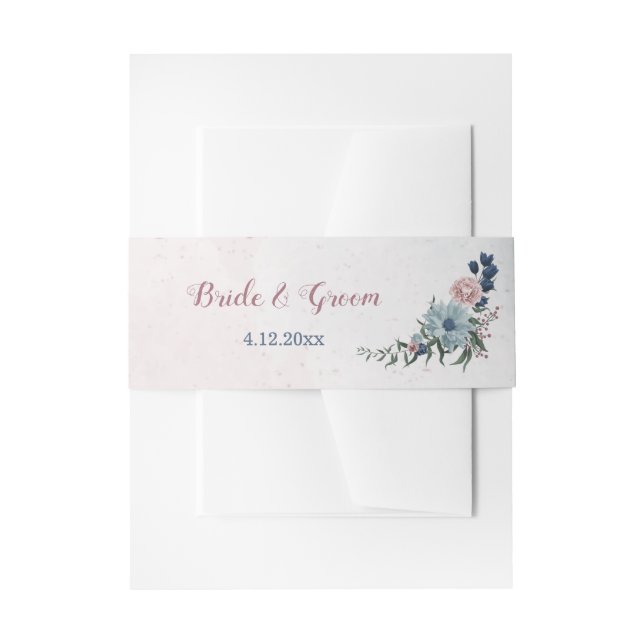 Cintas Para Invitaciones Boda romántico de flores azules rosas (Anverso Ejemplo)