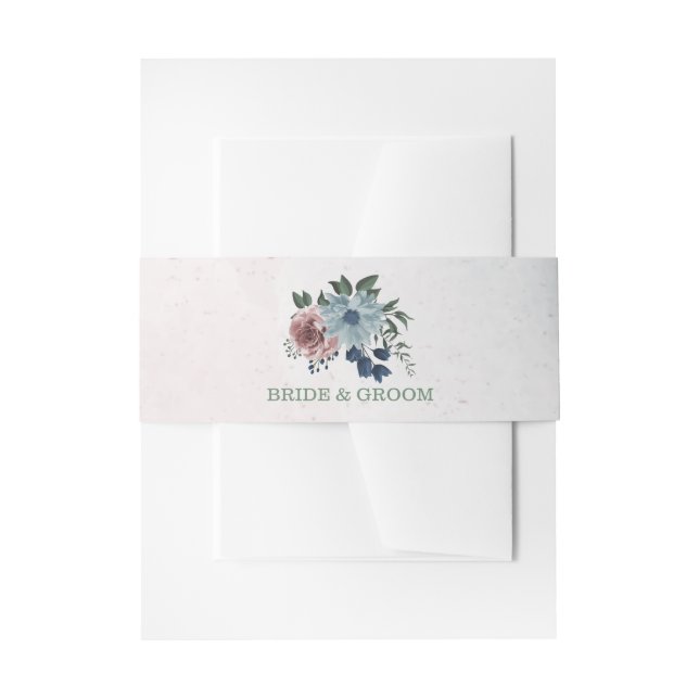 Cintas Para Invitaciones Boda romántico de flores azules rosas (Anverso Ejemplo)