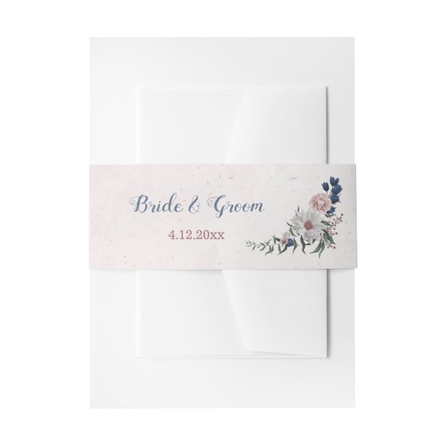 Cintas Para Invitaciones Boda romántico de flores de la marina blanca rosa  (Anverso Ejemplo)