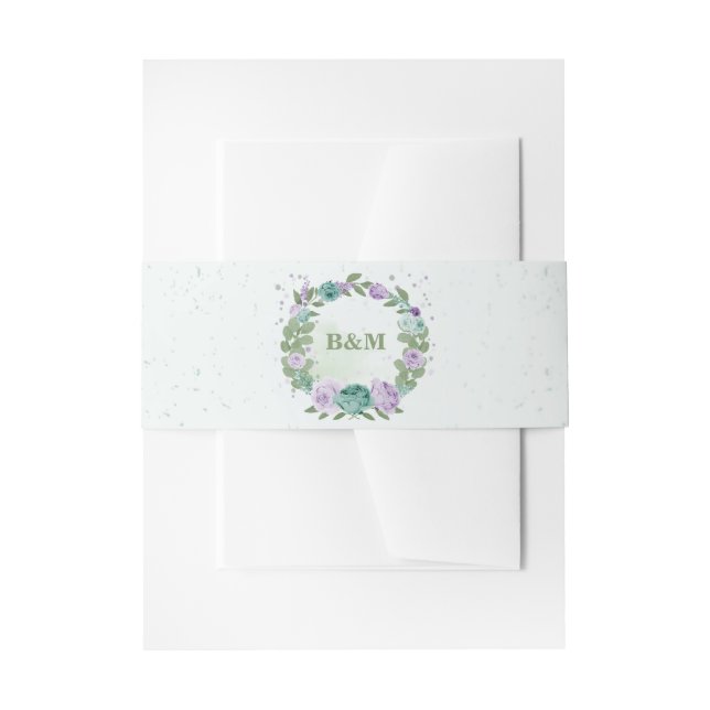 Cintas Para Invitaciones boda romántico de flores moradas azules verdes (Anverso Ejemplo)