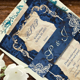 Cintas Para Invitaciones Boda romántico elegante de encaje azul de la marin