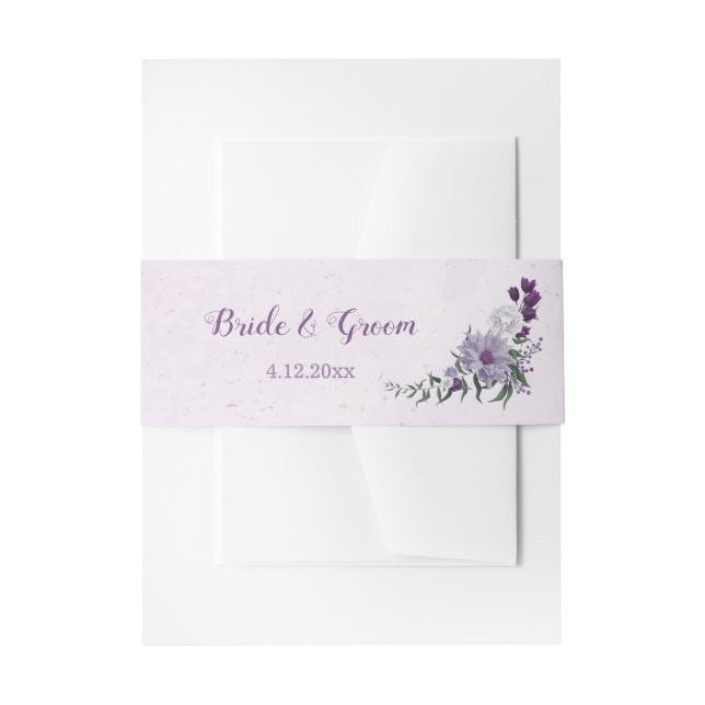 Cintas Para Invitaciones Boda romántico morado de flores blancas (Anverso Ejemplo)