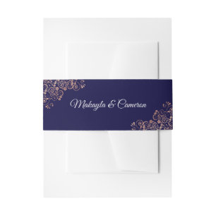 Cintas Para Invitaciones Boda Rosa de Oro y Marina Elegante