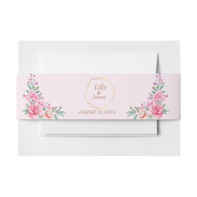 Cintas Para Invitaciones Boda rosa floral (Anverso Ejemplo)