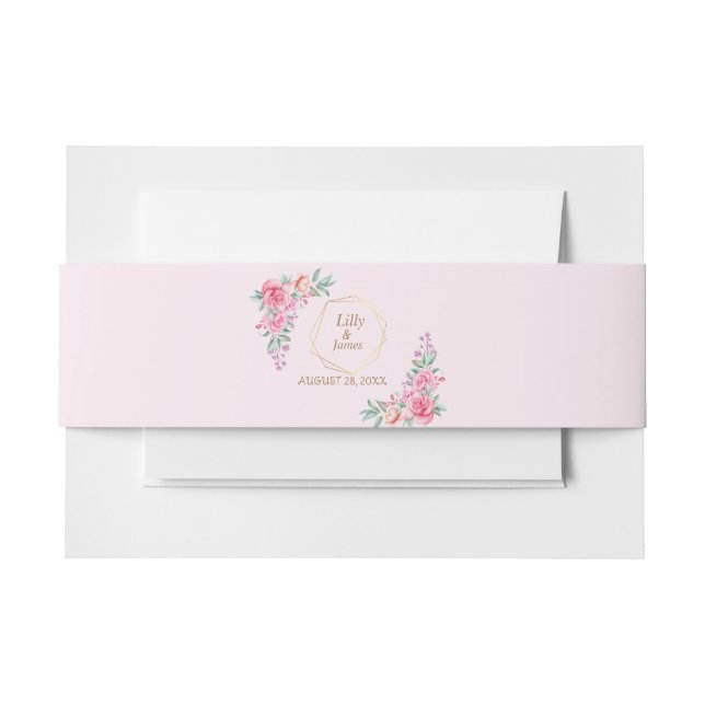 Cintas Para Invitaciones Boda rosa floral (Anverso Ejemplo)