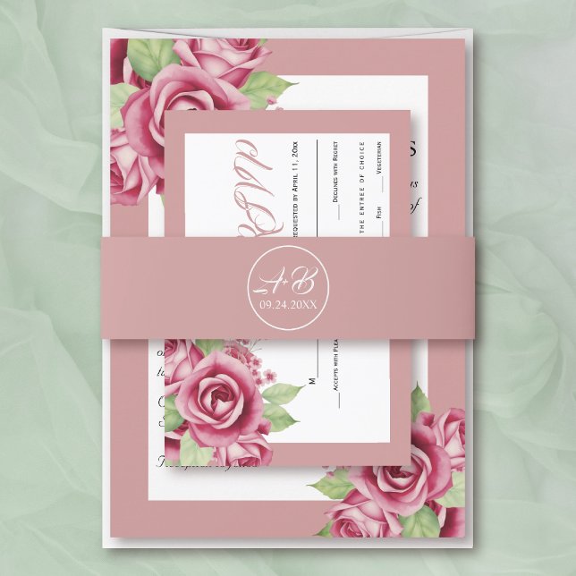 Cintas Para Invitaciones Boda rosa polvoriento con iniciales elegantes (Subido por el creador)