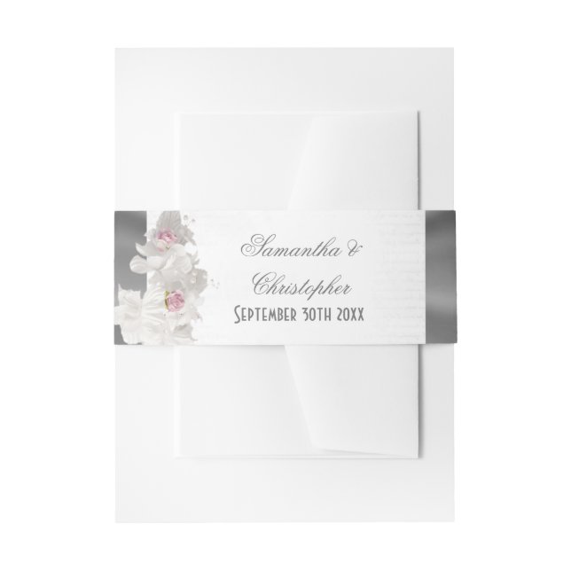 Cintas Para Invitaciones Boda rosa rosa rosa rosa y plateado floral blanco (Anverso Ejemplo)