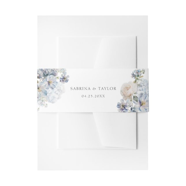 Cintas Para Invitaciones Boda Rosas Floral Dusty Blue Elegant (Anverso Ejemplo)