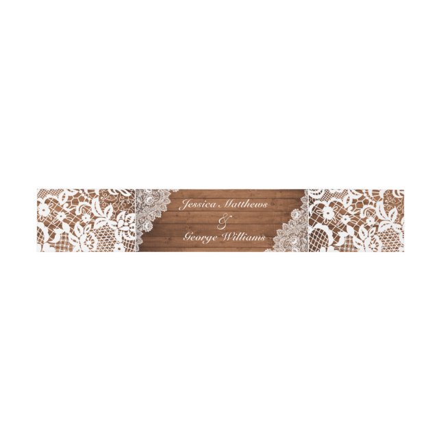 Cintas Para Invitaciones Boda Rustic Wood & White Lace (Superficie plana)