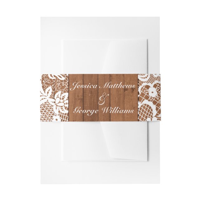 Cintas Para Invitaciones Boda Rustic Wood & White Lace (Anverso Ejemplo)