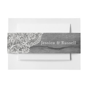 Cintas Para Invitaciones Boda Rústica de Madera con Encaje B&W