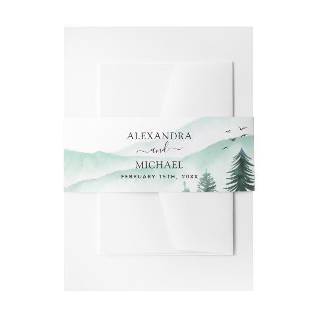Cintas Para Invitaciones Boda Rústica de Montaña con Acuarela Verde (Anverso Ejemplo)