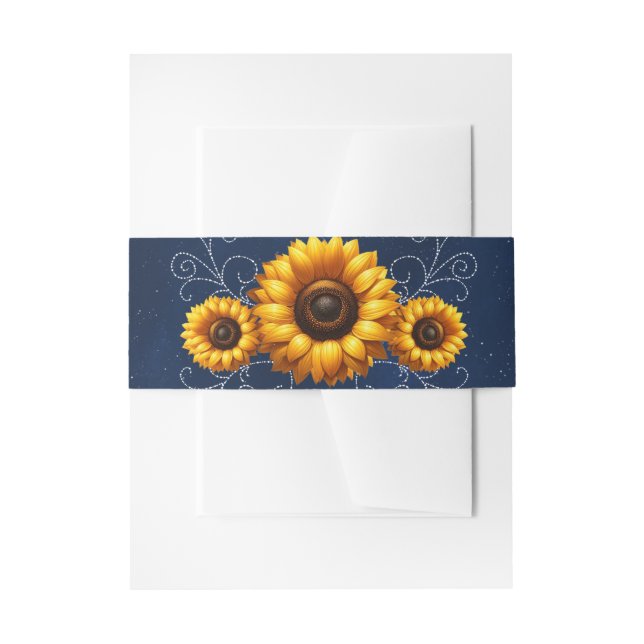 Cintas Para Invitaciones Boda Rústica Glam con Brillo de Girasol Azul (Anverso Ejemplo)