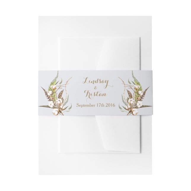 Cintas Para Invitaciones Boda Rústico de Algodón Floral (Anverso Ejemplo)