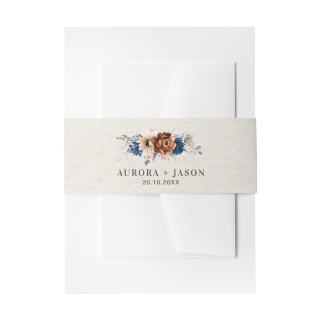 Cintas Para Invitaciones Boda Rústico De La Marina Terracota Azul Pampas (Anverso Ejemplo)